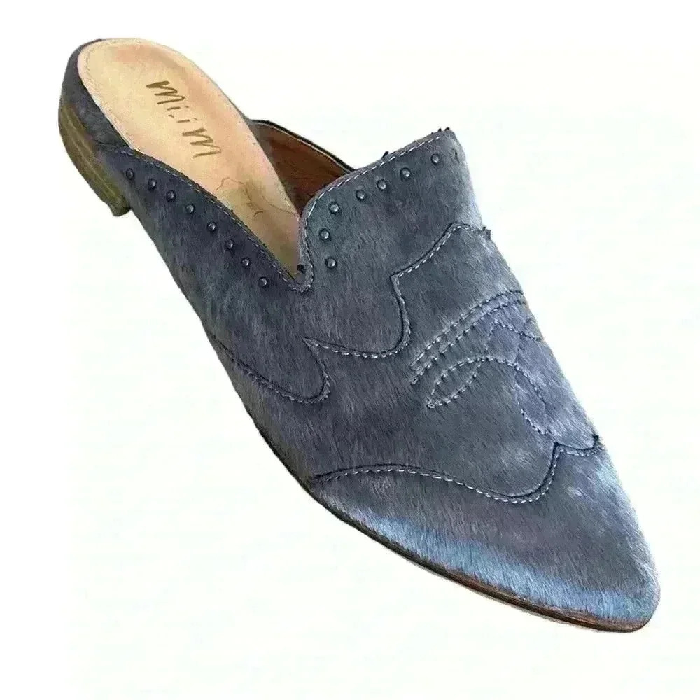 Mi.iM Woman’s Grey Leather Faux Calf Hair Mule Slide Shoe Size 8 - Picture 7 of 7
